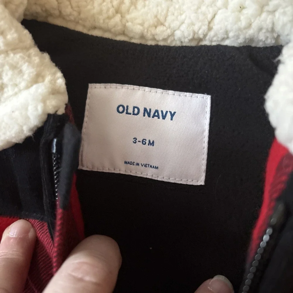 Old Navy Red Plaid Vest‎ Fleece Lines Sherpa Collar 3M-6M NWT